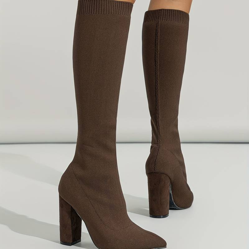 Women's Sock Style Block Heel Ankle Boots — Red