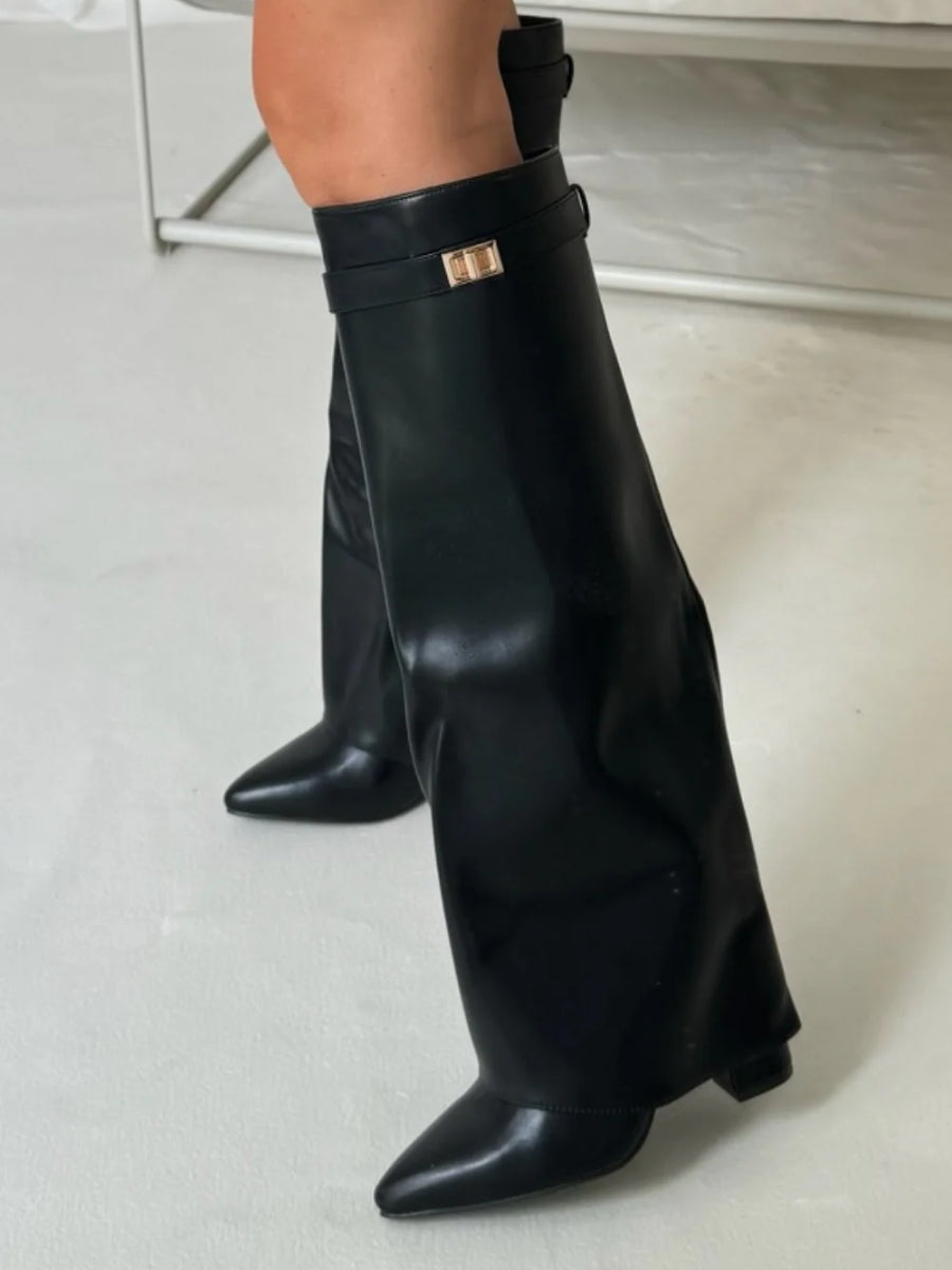 Women's Suede Over-the-Knee Heeled Boots — Beige Suede