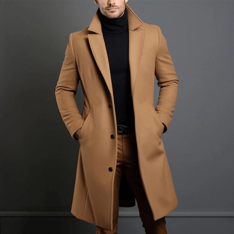 Edward Men's Long Winter Coat – Warm Insulated Trench Style with Classic Elegant Cut