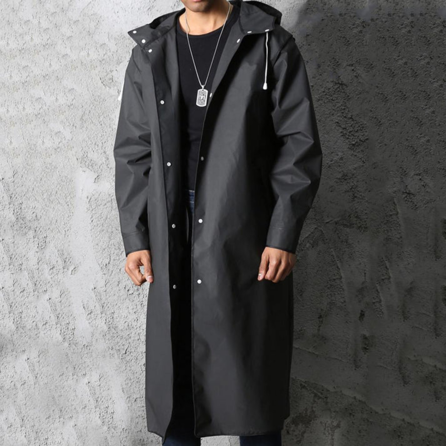 Adrien Men's Long Raincoat – Breathable Waterproof Coat with Adjustable Hood