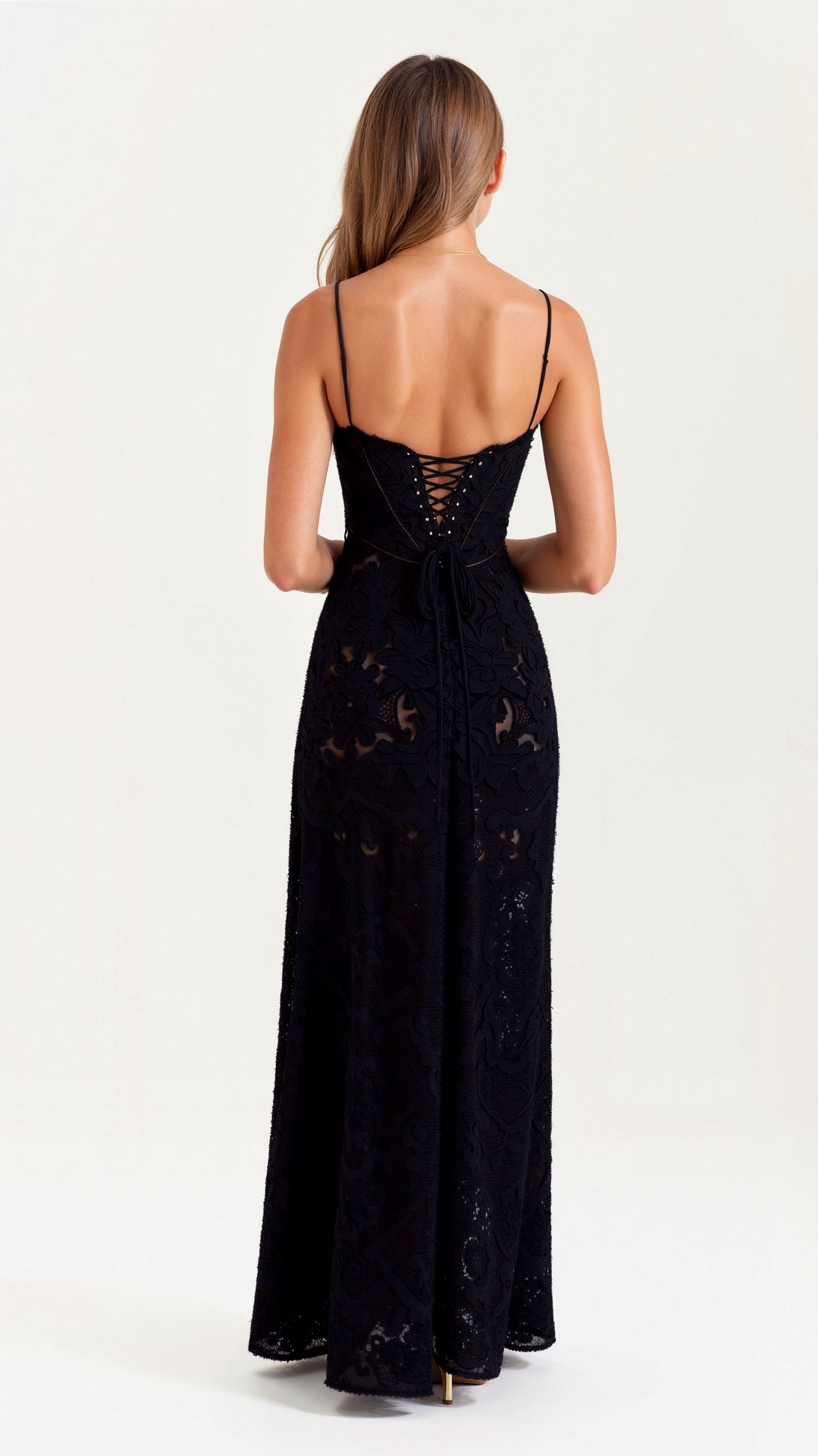 Naya Women's Floral Embroidered Lace-Up Back Maxi Dress