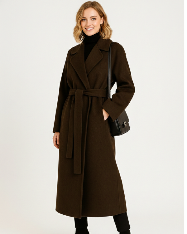 Talitha Women's Wool Blend Long Coat with Lapel Collar
