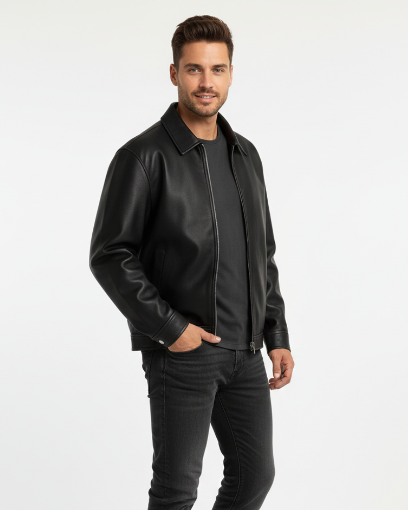 Mason Men's Leather Jacket – Modern Cut with Clean Design and Zipper Closure