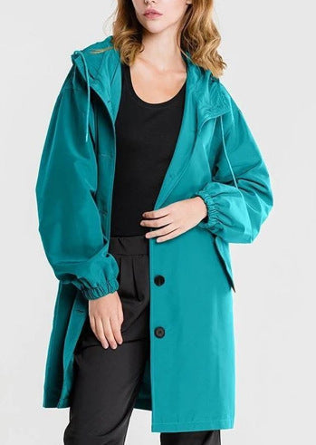 Women's Longline Hooded Button Coat — Black