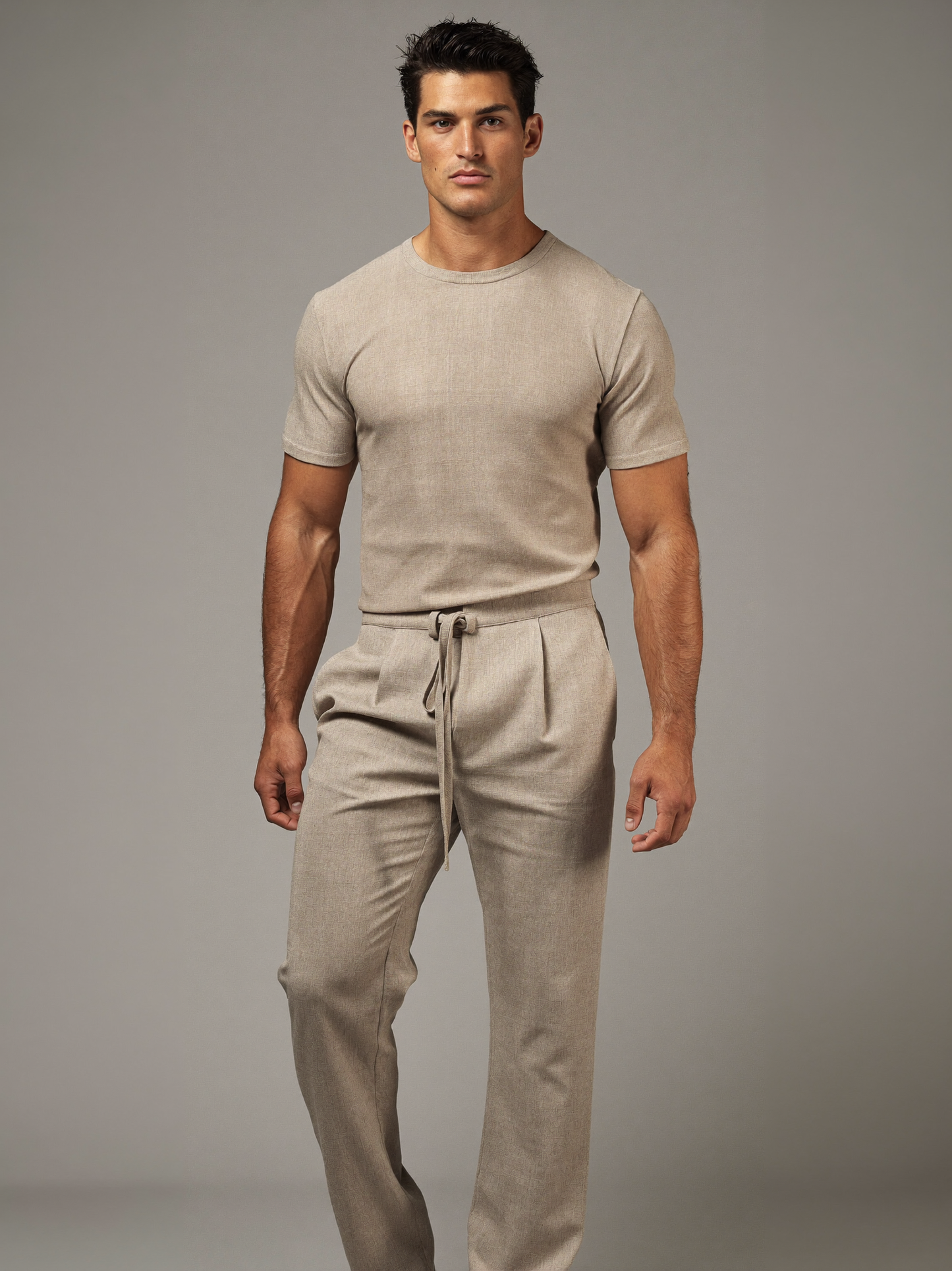 Sand linen drawstring trousers