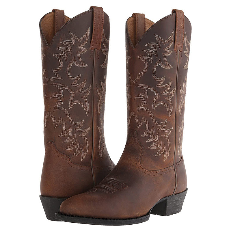 Women's Leather Western Cowboy Boots — Black