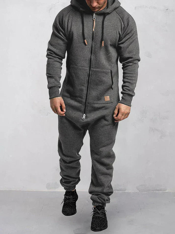 Riston Men's Hooded Jumpsuit – Warm Soft Fleece in Casual Style