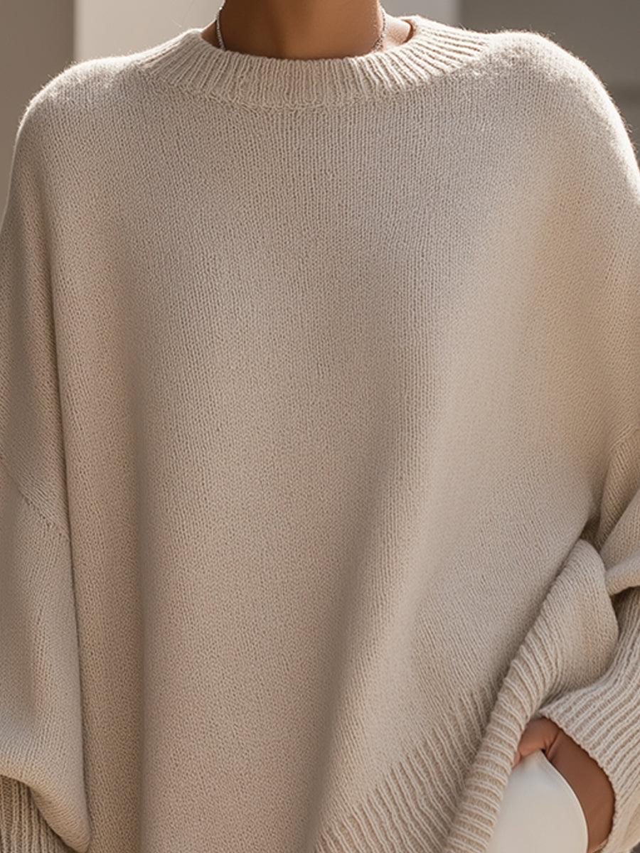 Women's Oversized Knit Sweater Top — Beige