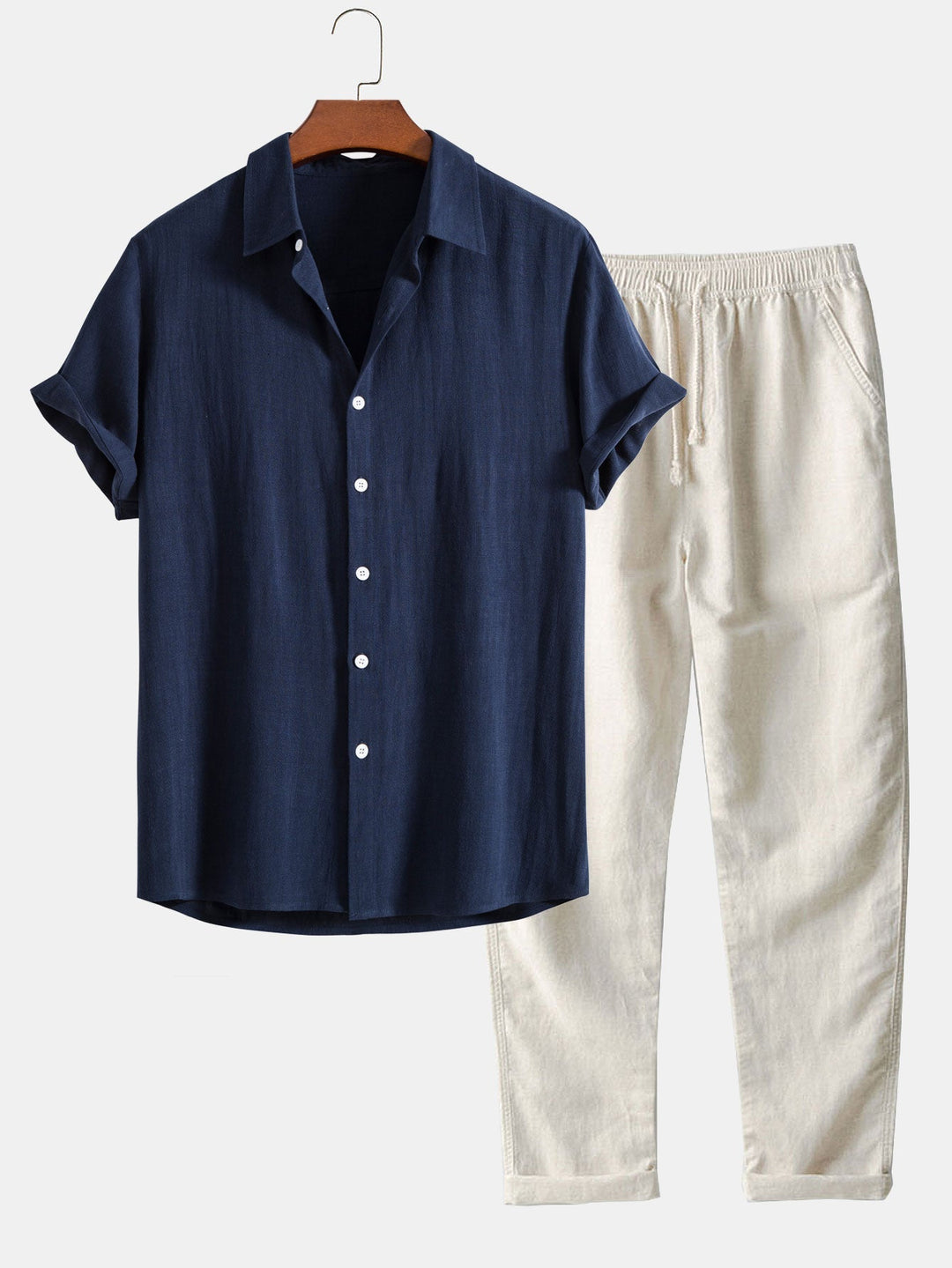Richard Men's Summer Set – Breathable Linen-Look Shirt with Comfortable Pants
