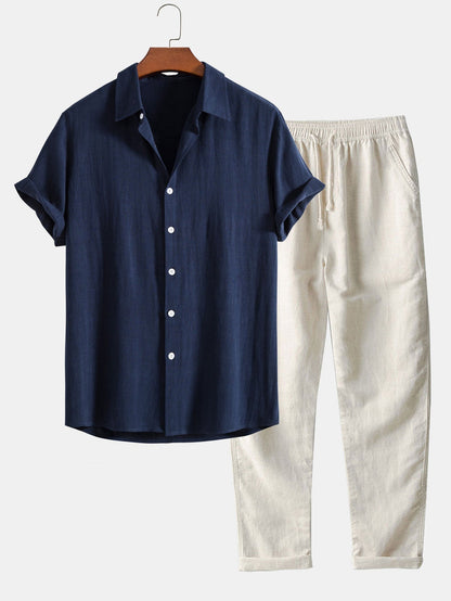 Richard Men's Summer Set – Breathable Linen-Look Shirt with Comfortable Pants