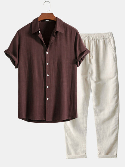 Richard Men's Summer Set – Breathable Linen-Look Shirt with Comfortable Pants