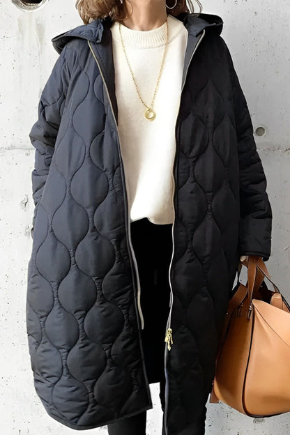 Women's Longline Quilted Zip Puffer Coat — Green