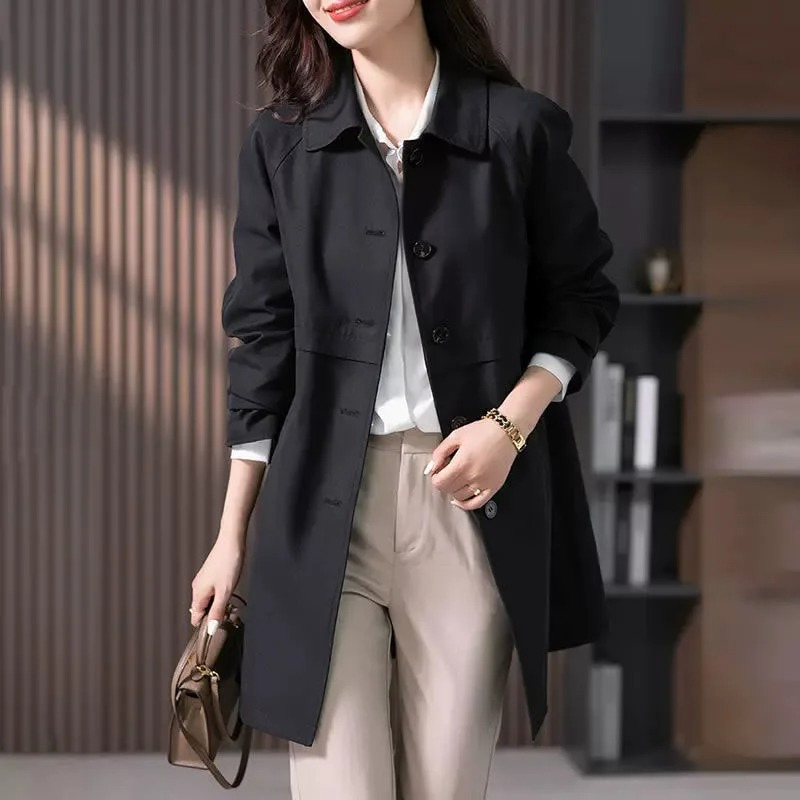 Women's Classic Button-Up Trench Coat — Navy