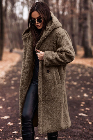 Women's Faux Fur Teddy Longline Coat — Beige