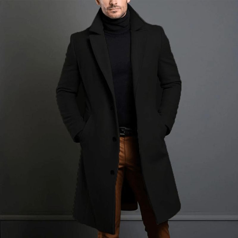 Edward Men's Long Winter Coat – Warm Insulated Trench Style with Classic Elegant Cut