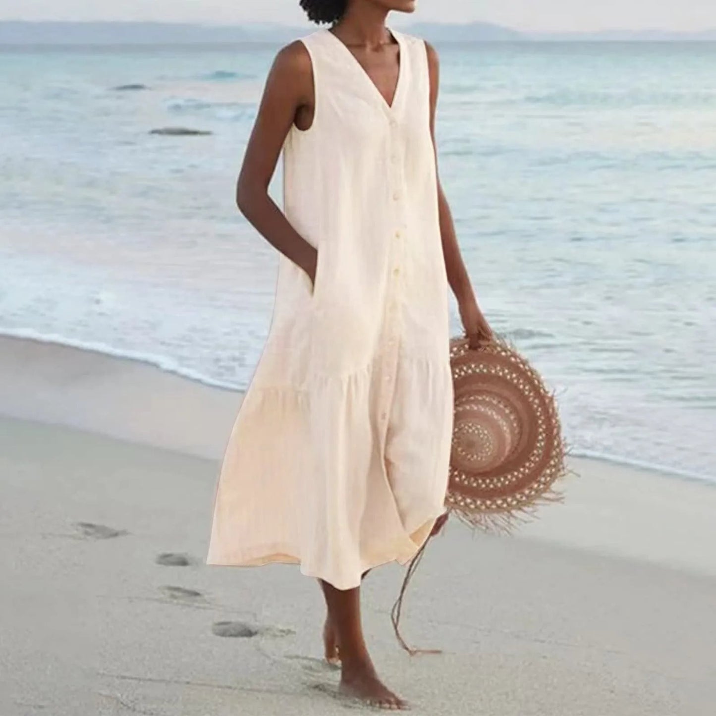 Lena Women's V-Neck Flowy Summer Dress