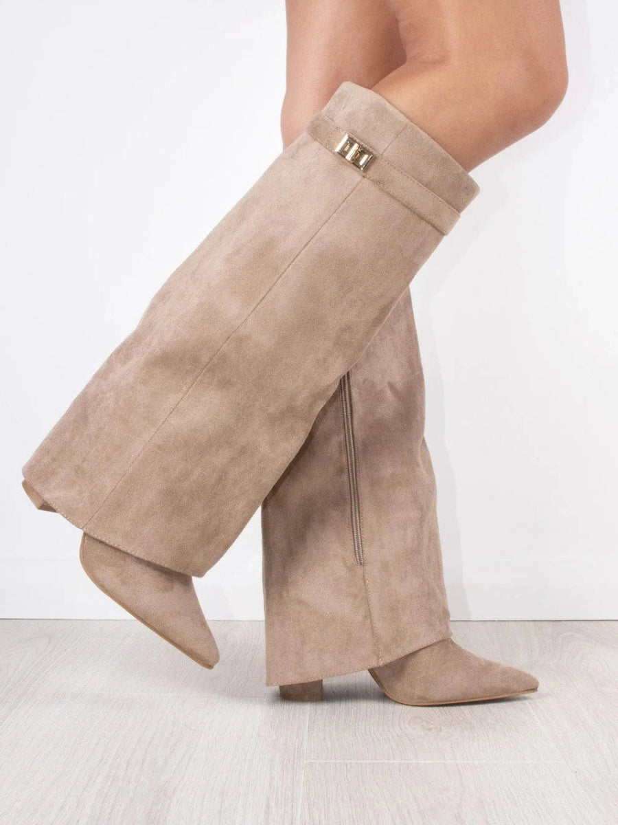Women's Suede Over-the-Knee Heeled Boots — Black Suede