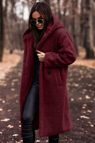 Women's Faux Fur Teddy Longline Coat — Beige