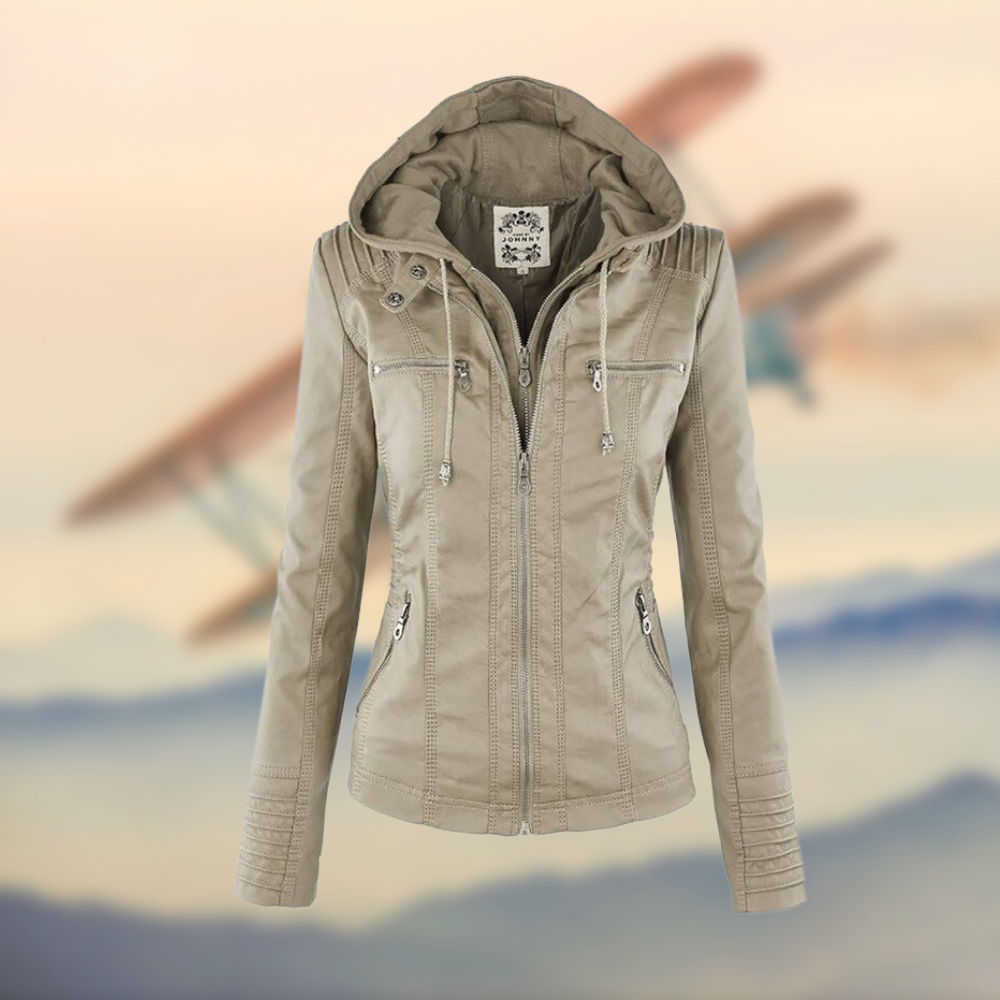 Women's Leather Moto Biker Jacket — Light Brown