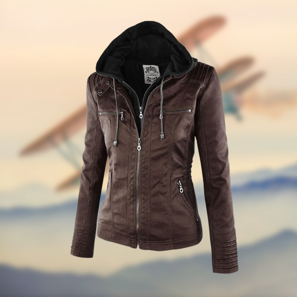 Women's Leather Moto Biker Jacket — Light Brown