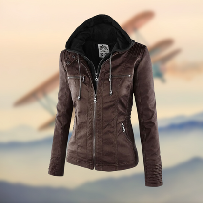 Women's Leather Moto Biker Jacket — Light Brown