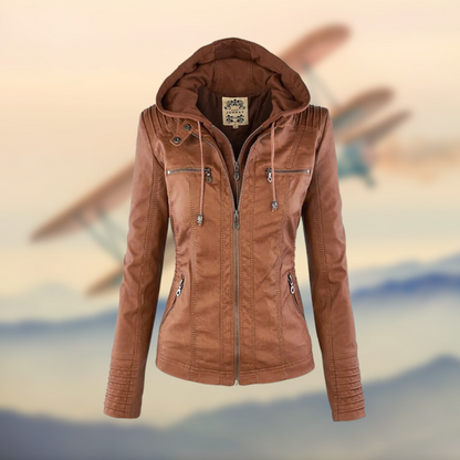 Women's Leather Moto Biker Jacket — Light Brown