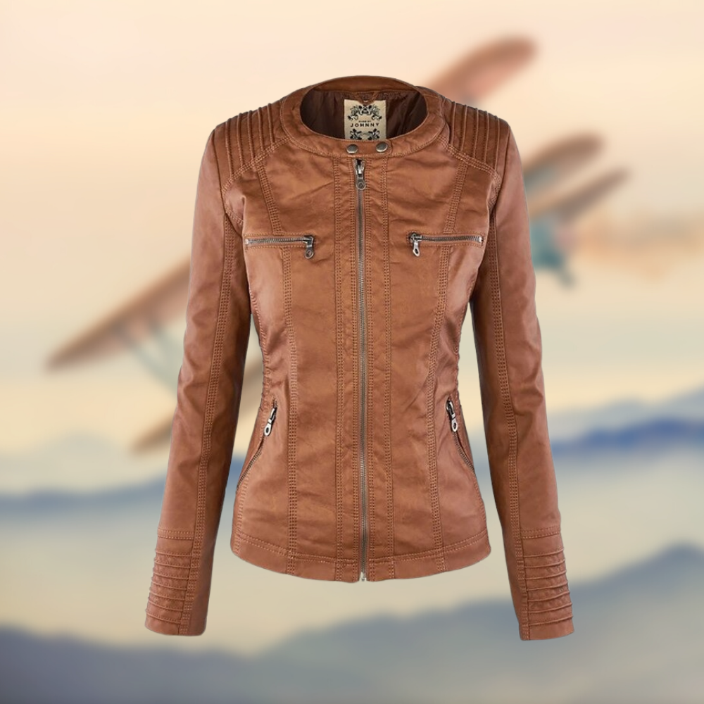 Women's Leather Moto Biker Jacket — Light Brown