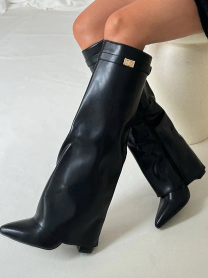 Women's Suede Over-the-Knee Heeled Boots — Beige Suede