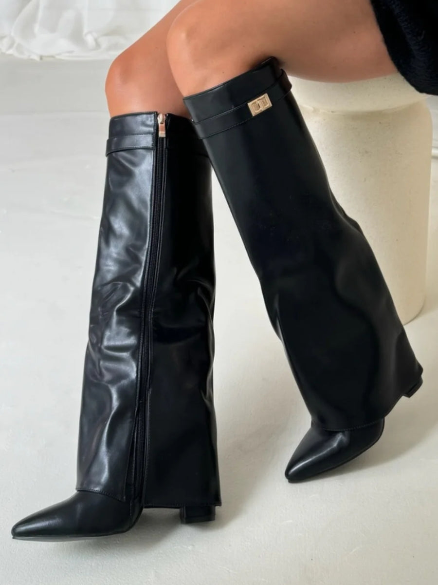 Women's Suede Over-the-Knee Heeled Boots — Beige Suede