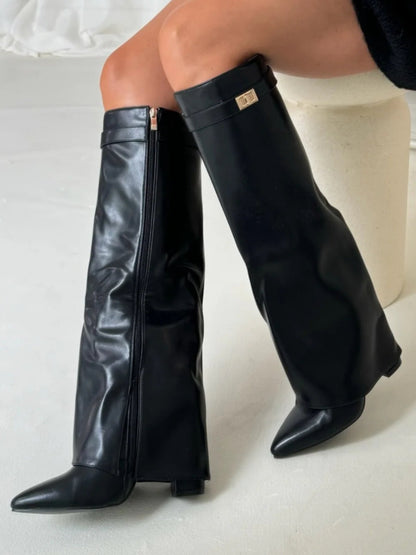 Women's Suede Over-the-Knee Heeled Boots — Beige Suede