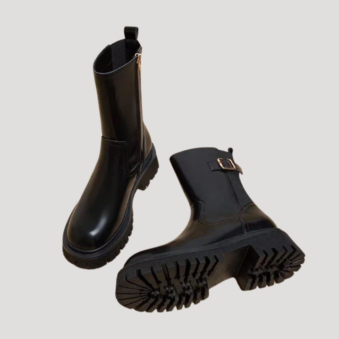 Women's Chunky Sole Mid-Calf Boots — Black