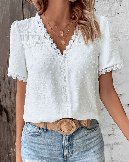 Sophie Women's Cotton Lace Puff Sleeve Blouse