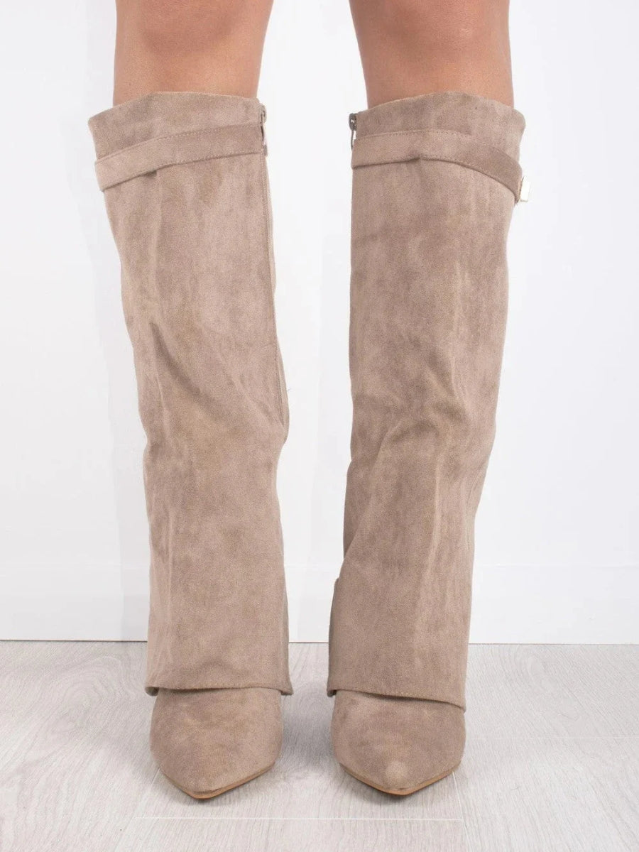 Women's Suede Over-the-Knee Heeled Boots — Black Suede