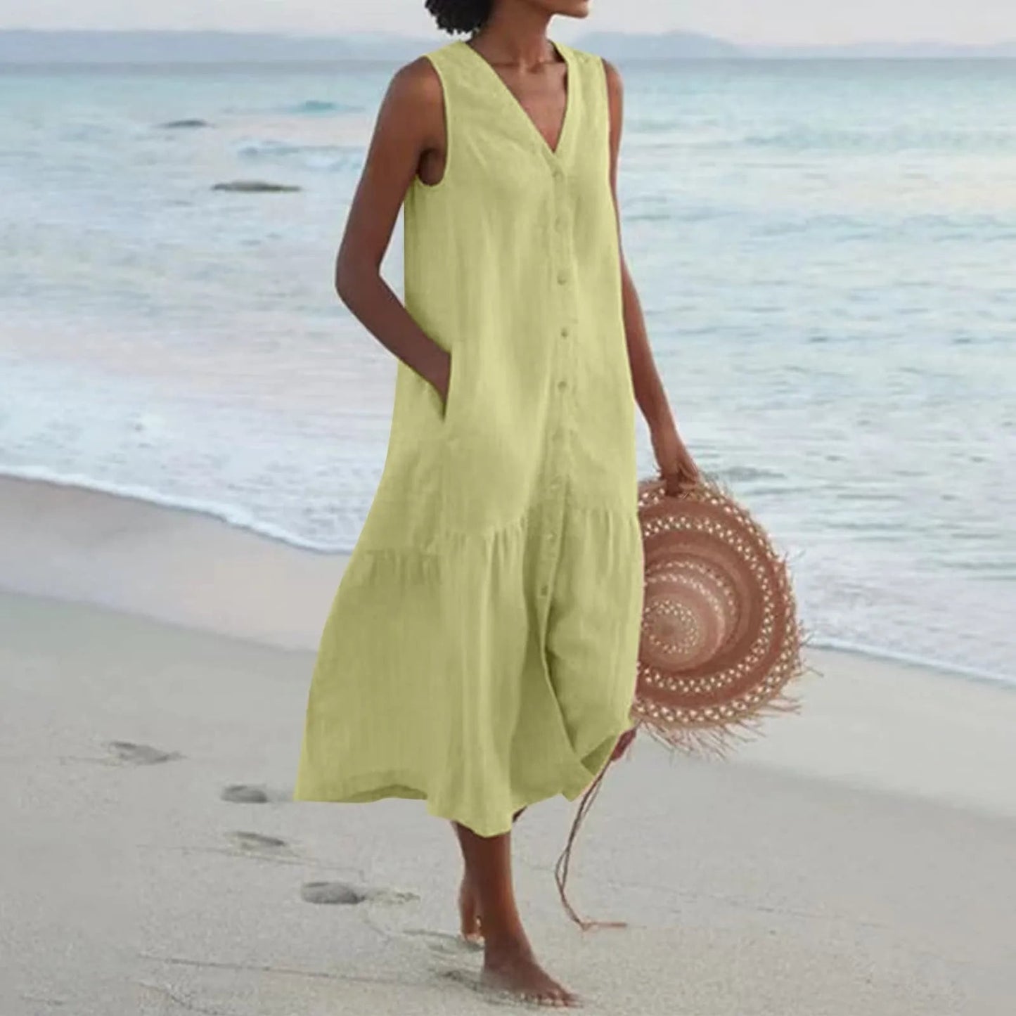 Lena Women's V-Neck Flowy Summer Dress