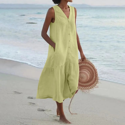 Lena Women's V-Neck Flowy Summer Dress