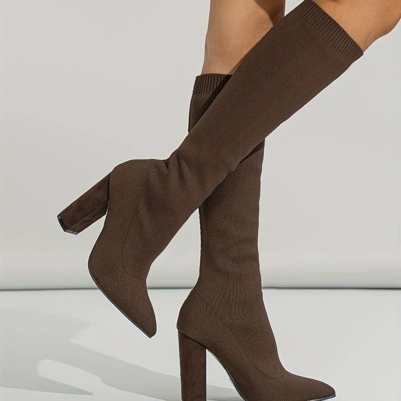 Women's Sock Style Block Heel Ankle Boots — Red