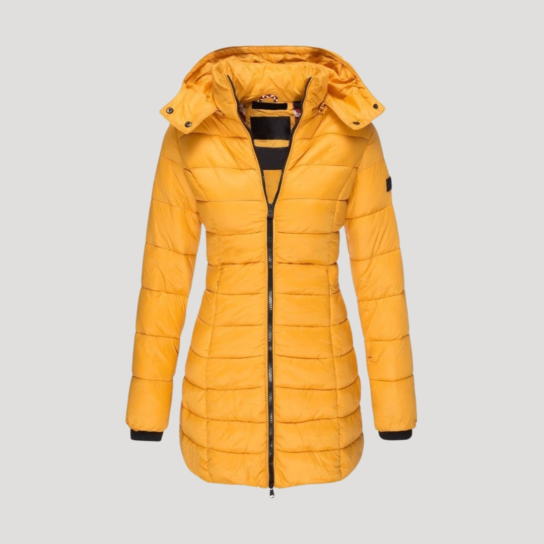 Women's Quilted Longline Hooded Winter Coat — Red