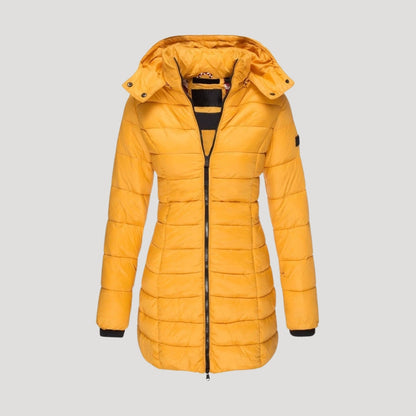 Women's Quilted Longline Hooded Winter Coat — Red