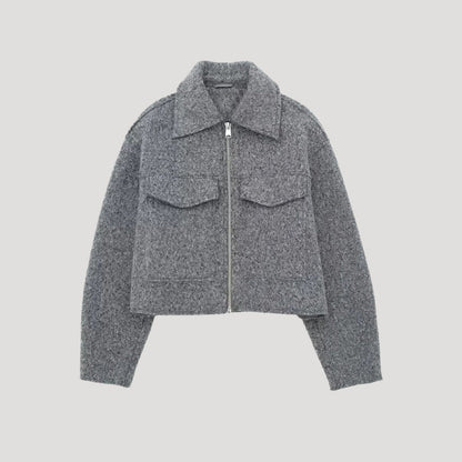 Women's Cropped Zip Winter Jacket — Grey