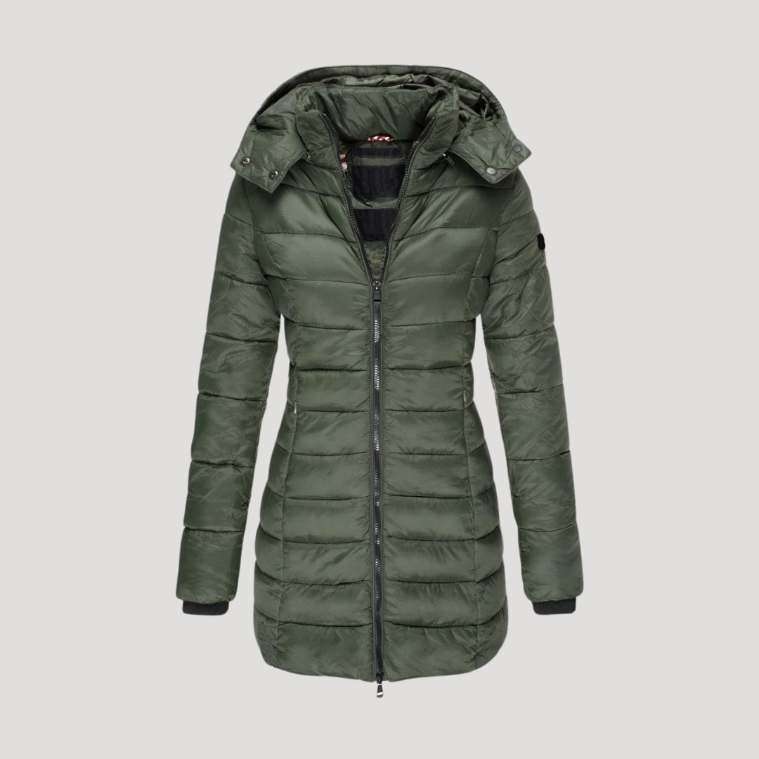 Women's Quilted Longline Hooded Winter Coat — Red