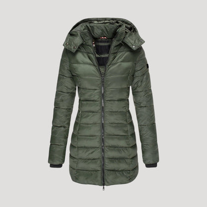 Women's Quilted Longline Hooded Winter Coat — Red