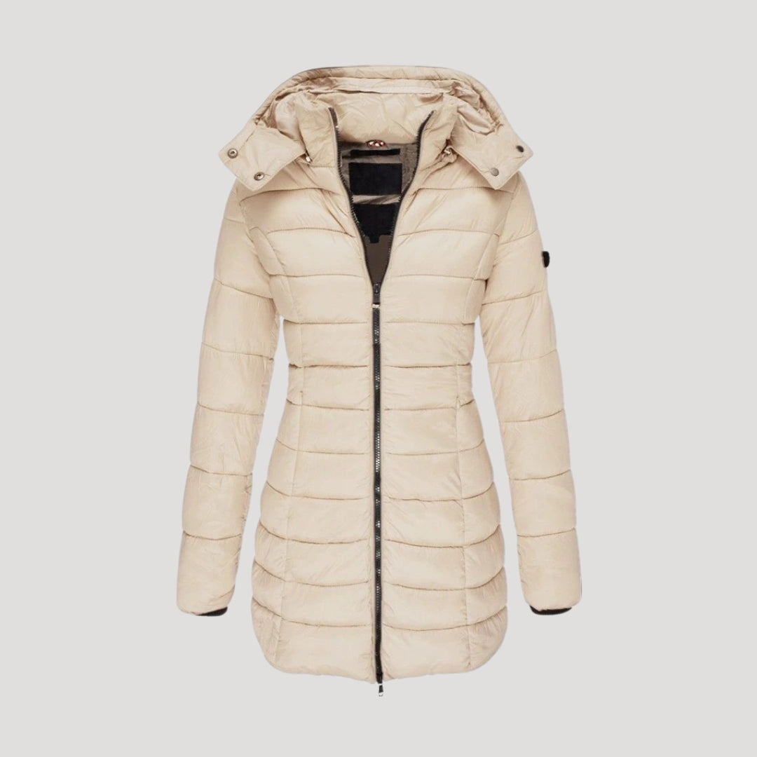 Women's Quilted Longline Hooded Winter Coat — Red