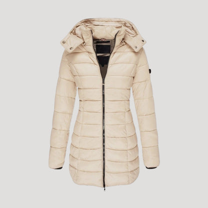 Women's Quilted Longline Hooded Winter Coat — Red
