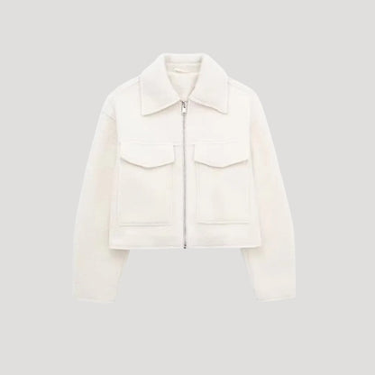 Women's Cropped Zip Winter Jacket — Grey