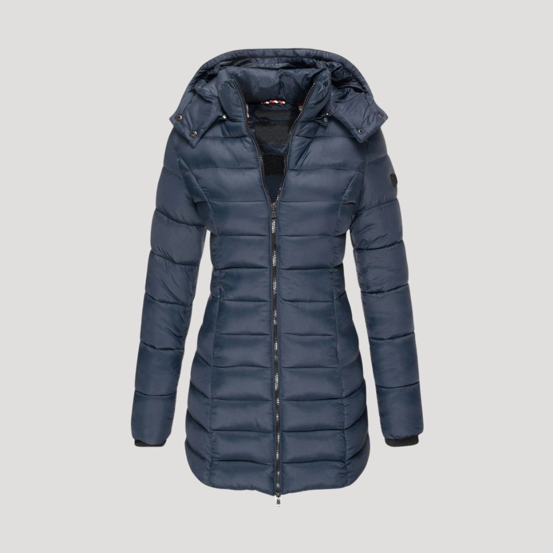 Women's Quilted Longline Hooded Winter Coat — Red