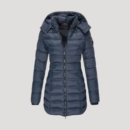 Women's Quilted Longline Hooded Winter Coat — Red