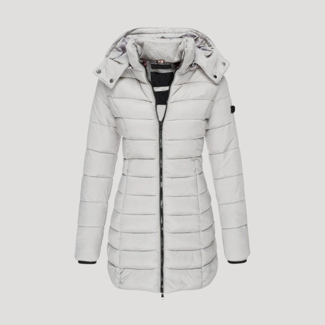 Women's Quilted Longline Hooded Winter Coat — Red