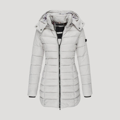 Women's Quilted Longline Hooded Winter Coat — Red