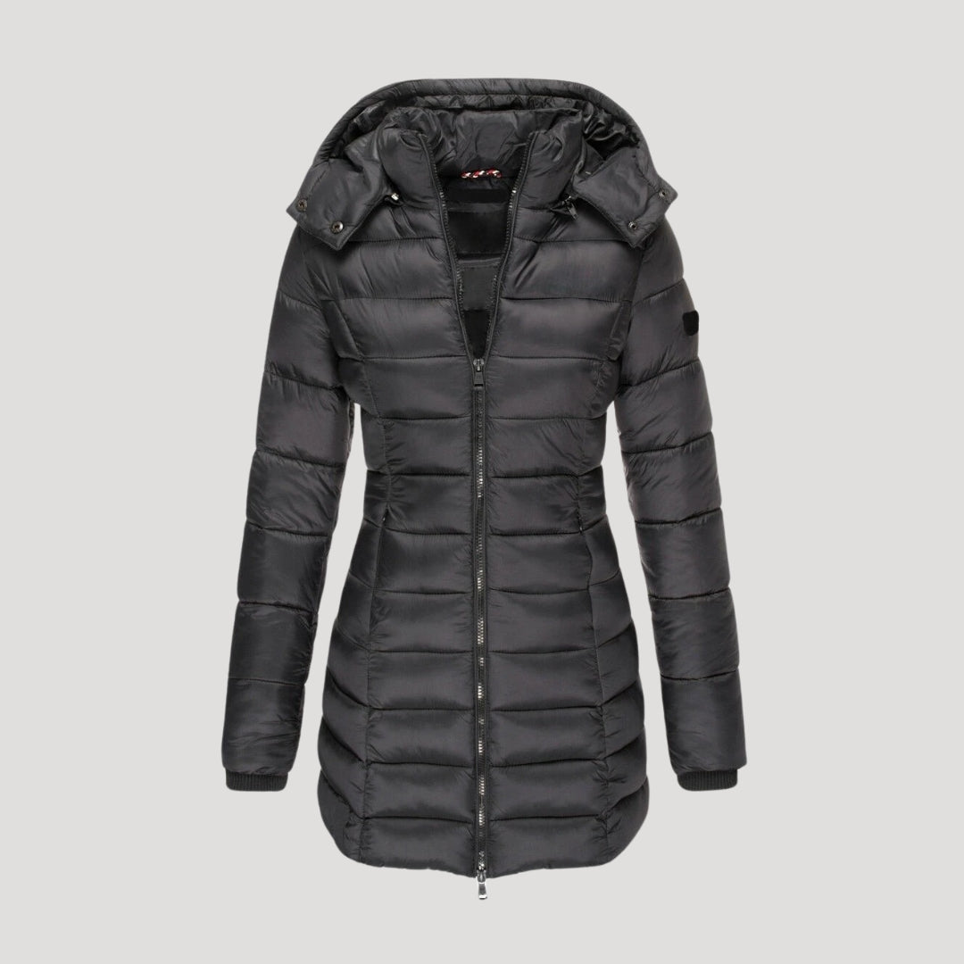 Women's Quilted Longline Hooded Winter Coat — Yellow