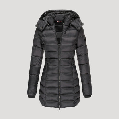 Women's Quilted Longline Hooded Winter Coat — Yellow